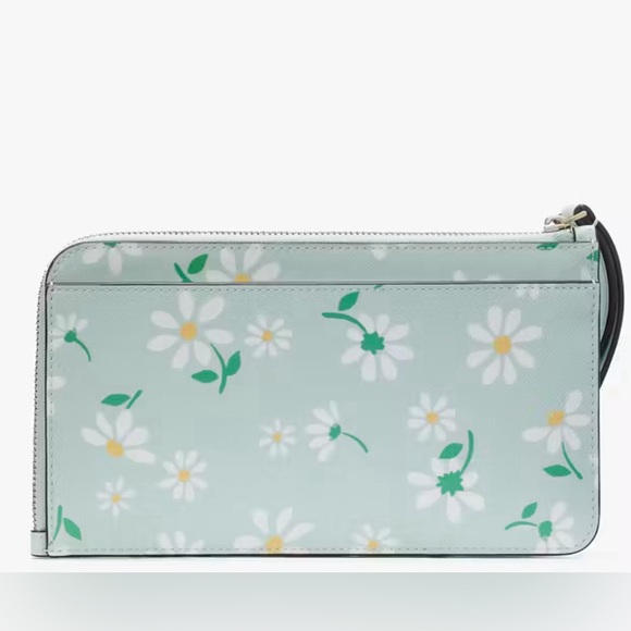 Kate Spade Lucy Day Tripper Daisy Medium L-Zip Wristlet Green White